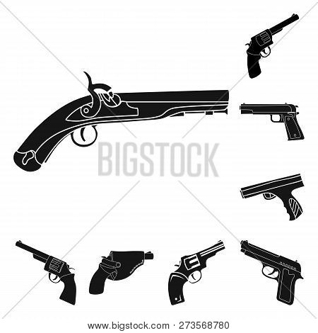 Vector Illustration Of Revolver And Pistol Symbol. Set Of Revolver And Trigger Vector Icon For Stock