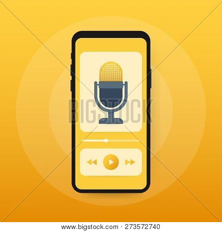 Podcast Icon, Vector Symbol In Flat Isometric Style Isolated On Color Background. Vector Stock Illus