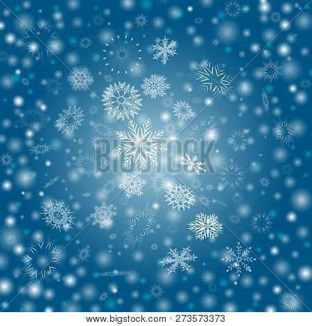 Blue Vector Winter Background With Flay Snowflakes