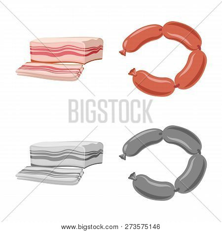 Vector Illustration Of Meat And Ham Symbol. Set Of Meat And Cooking Stock Vector Illustration.