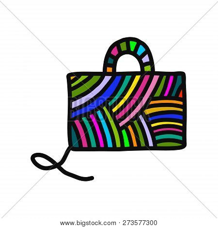 Knitted Bag With Documents Yarn Wool Hand Drawn Illustration For Prints Posters T Shirts Background 
