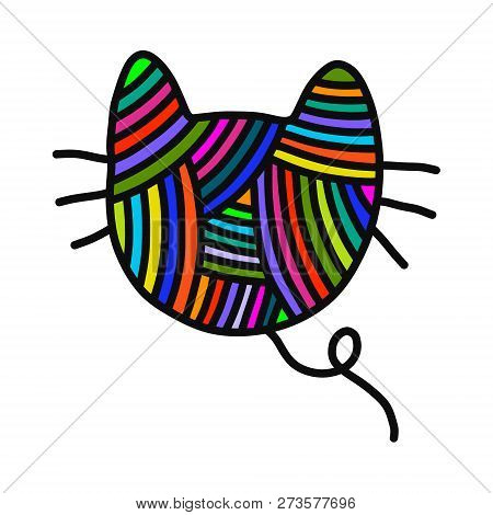 Knitted Cat Yarn Wool Hand Drawn Illustration For Prints Posters T Shirts Background Knitting Course