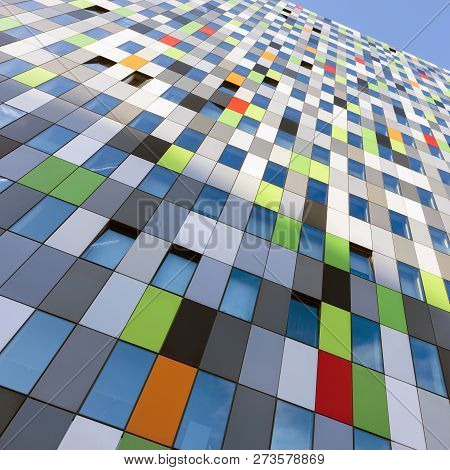 Utrecht, Netherlands, 11 December 2018: Colorful Facade Of Student Housing Casa Confetti On Universi