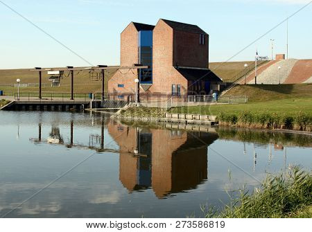 Noordpolderzijl.october-14-2018. Drainage Pumping Station The Harbour Of Noordpolderzijl. The Nether