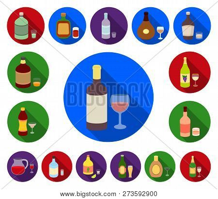 Types Of Alcohol Flat Icons In Set Collection For Design. Alcohol In Bottles Vector Symbol Stock Web