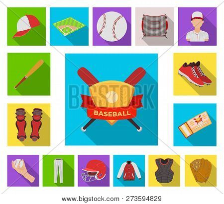 Baseball And Attributes Flat Icons In Set Collection For Design.baseball Player And Equipment Vector