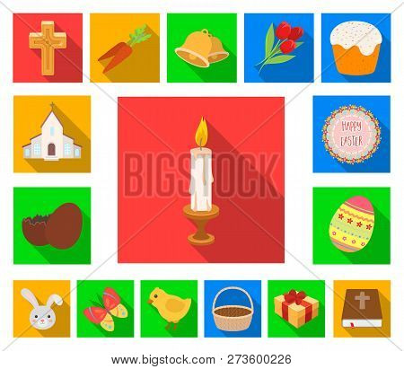 Easter Is A Christian Holiday Flat Icons In Set Collection For Design. Easter Attributes Vector Symb