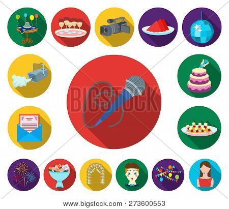 Event Organisation Flat Icons In Set Collection For Design.celebration And Attributes Vector Symbol 