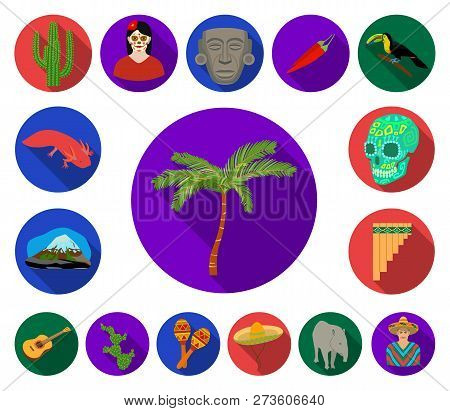 Country Mexico Flat Icons In Set Collection For Design. Mexico And Landmark Vector Symbol Stock Web 