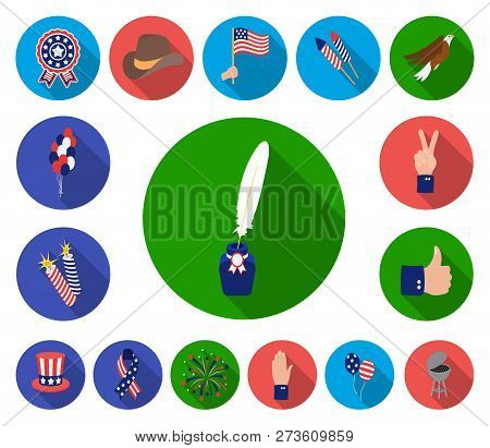 Day Of Patriot, Holiday Flat Icons In Set Collection For Design. American Tradition Vector Symbol St