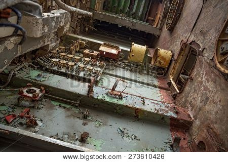 Internal Parts Of Decommissioned Marine Ship That Was Cut And Left On The Shore.