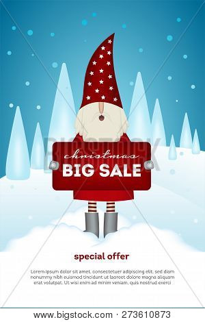 Christmas Sale Card Cute Santa Claus Holding A Banner