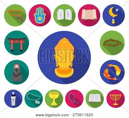 Religion And Belief Flat Icons In Set Collection For Design. Accessories, Prayer Vector Symbol Stock