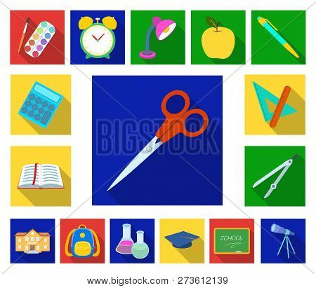 School And Education Flat Icons In Set Collection For Design.college, Equipment And Accessories Vect