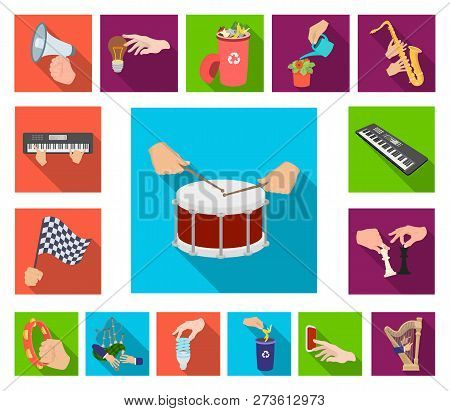 Manipulation By Hands Flat Icons In Set Collection For Design. Hand Movement Vector Symbol Stock Web