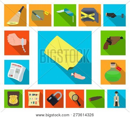 Detective Agency Flat Icons In Set Collection For Design. Crime And Investigation Vector Symbol Stoc