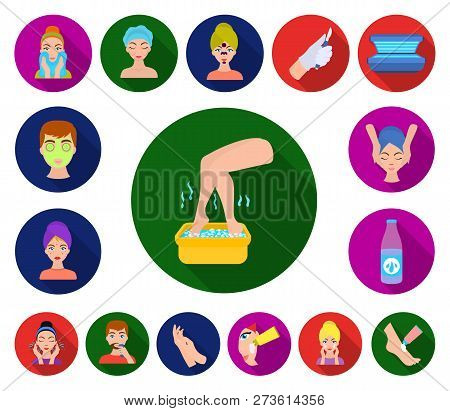 Skin Care Flat Icons In Set Collection For Design. Face And Body Vector Symbol Stock Web Illustratio