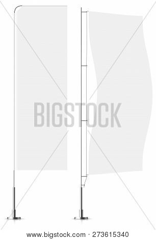White Textile Banner Flags. Banner Flag Mockups Set. Set Of Vect