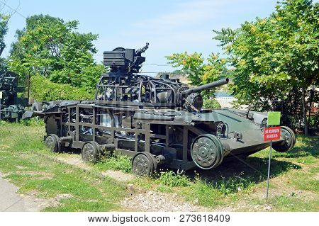 Sevastopol, Crimea - July, 2018: Udc-432 Training And Active Stand Of T-64 Tank