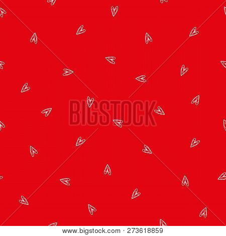 Sweet Ditzy Red And White Hand Drawn Doodle Hearts As Seamless Vector Pattern. Great For Valentine. 