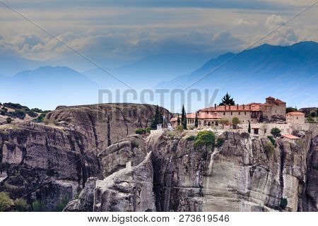 Monastery Of The Holy Trinity On Cliff. Greek Destinations. The Meteora Monasteries, Greece Kalambak