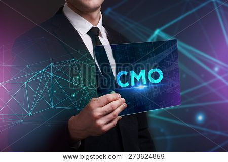 Business, Technology, Internet And Network Concept. Young Businessman Working On A Virtual Screen Of