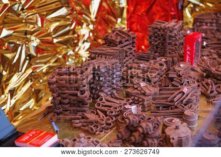 Close Up Of Christmas Market Stall In Vienna, Austria.