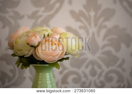 Delicate White Roses In A Green Vase Slim