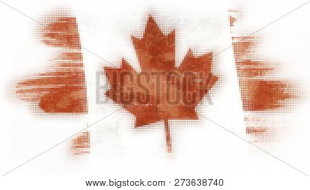Mosaic Heart Tiles Painting Of Canadian Flag Blown In The Wind Isolated On White Background.