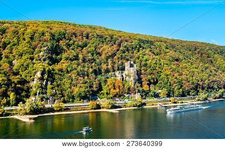 View Of Rheinstein Castle In The Upper Middle Rhine Valley. Unesco World Heritage In Germany