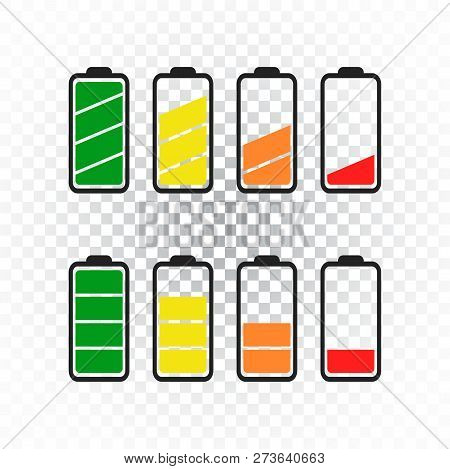 Battery Icon Vector Set On Isolated Background. Symbols Of Batte