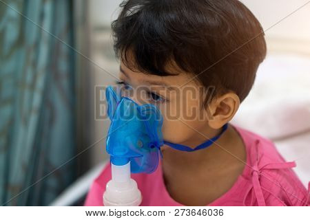 Asian Kids Boy 3 Years Old Has Sick In Nebulizer Mask