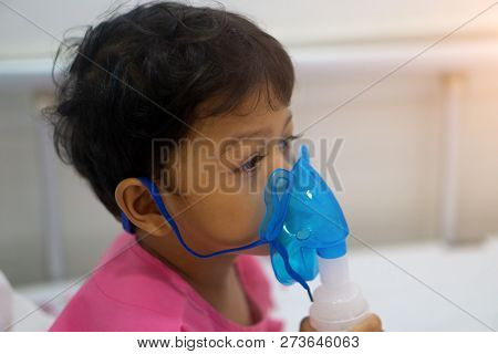 Asian Kids Boy 3 Years Old Has Sick In Nebulizer Mask