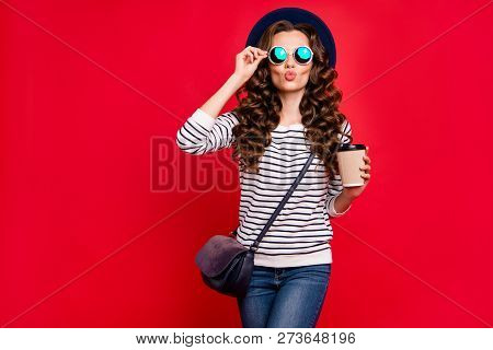 Portrait Of Nice Cute Well-groomed Lovely Attractive Cheerful Slim Romantic Wavy-haired Lady Wearing
