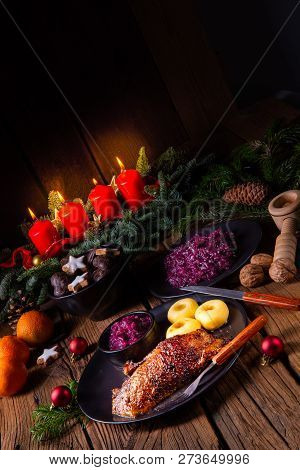 Classic And Crispy Roasted Duck With Cabbage And Dumplings