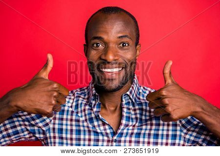 Close-up Portrait Of Nice Handsome Cheerful Cheery Positive Optimistic Guy Wearing Checked Shirt Sho