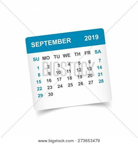 Calendar September 2019 Year In Paper Sticker With Shadow. Calen