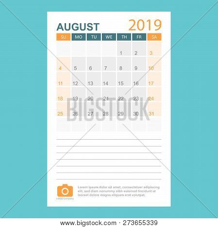 Calendar August 2019 Year In Simple Style. Calendar Planner Desi