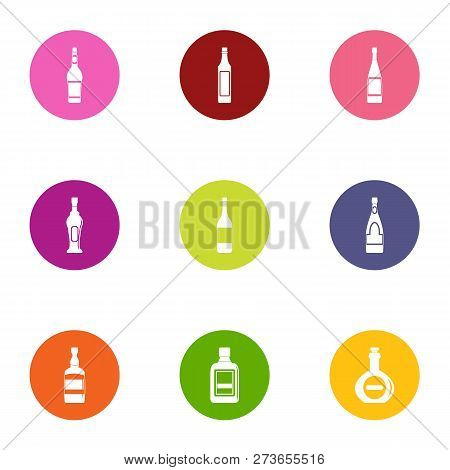 Glass Bottle Icons Set. Flat Set Of 9 Glass Bottle Icons For Web Isolated On White Background