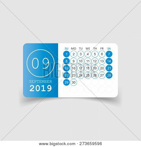 Calendar September 2019 Year In Paper Sticker With Shadow. Calen