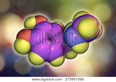 Epinephrine Molecule, 3d Illustration. A Hormone Produced By Adrenal Gland, It Has Effect On Blood P