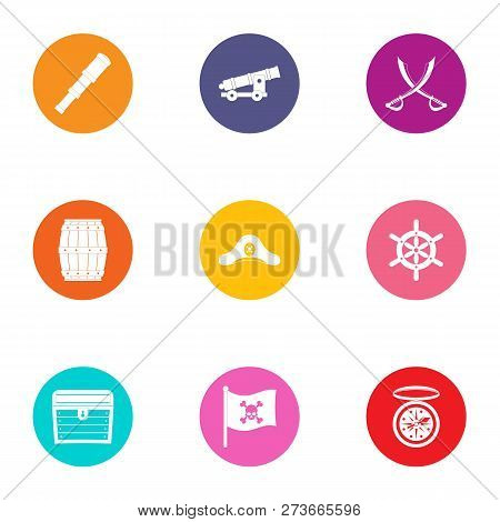 Buccaneer Icons Set. Flat Set Of 9 Buccaneer Icons For Web Isolated On White Background