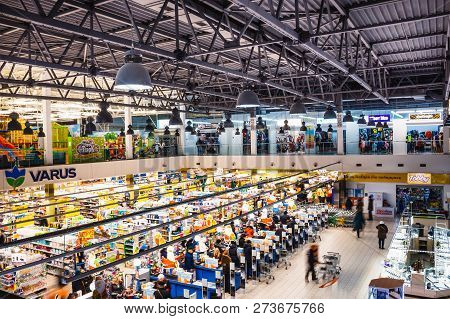 Kyiv, Ukraine - December 8, 2018: View From Above At Supermarket Varus At Kyiv, Ukraine On December 