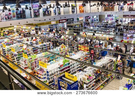 Kyiv, Ukraine - December 8, 2018: View From Above At Supermarket Varus At Kyiv, Ukraine On December 