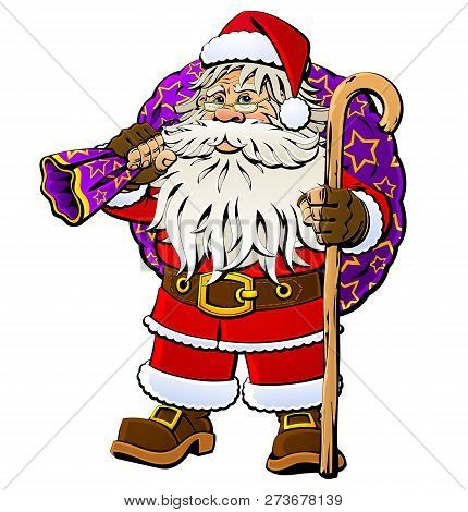 Cartoon Santa Claus With A Gift.