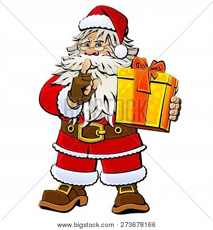 Cartoon Santa Claus With A Gift.