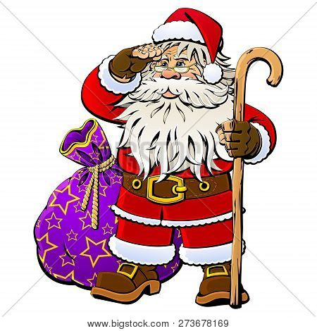 Cartoon Santa Claus With A Gift.