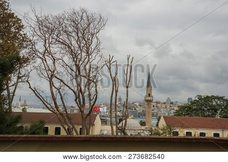 Istanbul, Turkey: The View From Gulhane Park To The City: The Minaret Of The Mosque, Galat Tower, Th