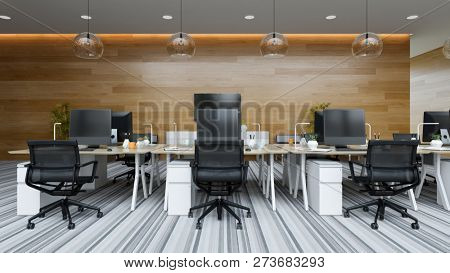 Interior modern open space office 3D illustration