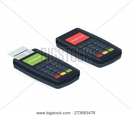 Concept Payment Terminals With Cross And Tick Check Marks On Screen For, Social Media, Documents, Po